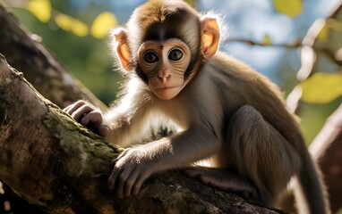 cute baby monkey keeps watching with eyes wide open, AI generated