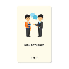 Work process flat icon. Employees discussion isolated sign. Teamwork and communication concept. Vector illustration symbol elements for web design and apps