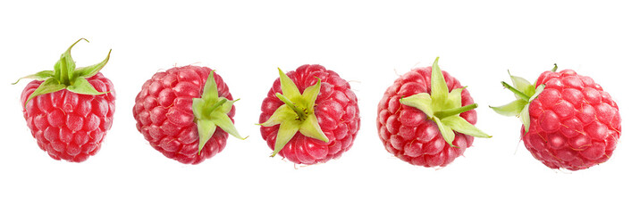 Set with fresh ripe raspberries isolated on white