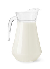 Glass jug of fresh milk isolated on white