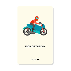 Man in helmet riding motorcycle vector icon. Side view of professional racing bike vector illustration. Transport and speed concept concept for web design and apps