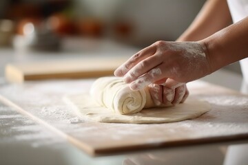 Fototapeta na wymiar The preparation of Italian-style pizza dough with fresh dough.