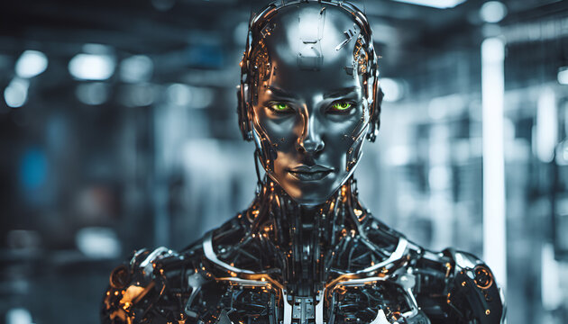 Futuristic Female Cyborg Robot. AI Generated.