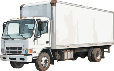 Box truck in watercolor drawing style