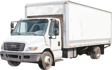 Box truck in watercolor drawing style