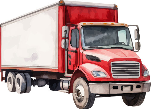 Box truck in watercolor drawing style