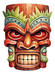 Watercolor of a wooden tiki mask isolated.