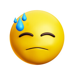 Downcast face with sweat emoji, 3d style emoticon