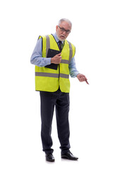 Old male architect isolated on white