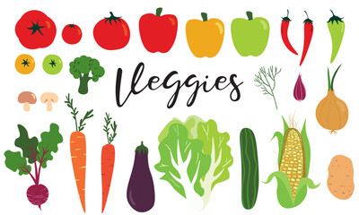 A set of delicious vegetables. Hand drawn vegetables collection, isolated elements, vector design.