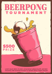 vintage style beer pong tournament poster template illustration

