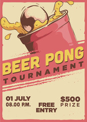 vintage style beer pong tournament poster template illustration
