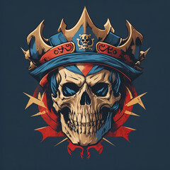 Fototapeta premium King Skull Pirate Logo Design T Shirt Flat Vector