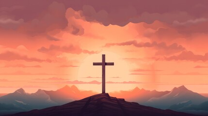 design template of cross with background of sunset