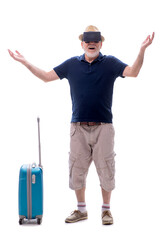 Old man in travelling concept isolated on white