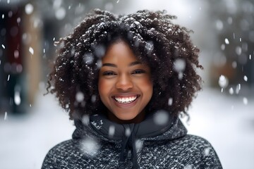 雪が降って嬉しそうな女性