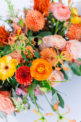 Bouquet of flowers in warm tones with white background