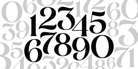 Number font. Font of numbers in classical style with contemporary geometric design. Beautiful elegant numerals. Vintage and old school retro typographic. Vector Illustration