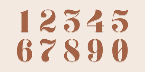 Number font. Font of numbers in classical style with contemporary geometric design. Beautiful elegant numerals. Vintage and old school retro typographic. Vector Illustration