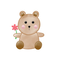 Cute bear holding flower