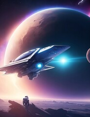 spaceship and distant planet