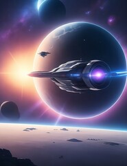 spaceship and planet