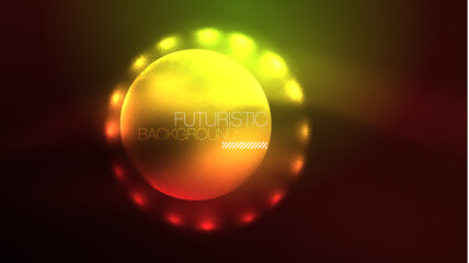 Neon glowing circles, magic energy space light concept, abstract background wallpaper design
