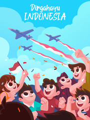 illustration of the splendor of Indonesia's independence celebration with jet fighter acrobatics. the exuberance of the spirit of Indonesian nationalism