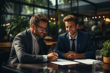 Two businessmen signing a contract during a successful business deal.  'generative AI'