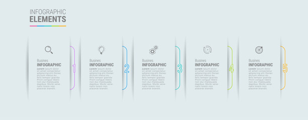 Concept with 5 steps in a row. colorful graphic elements. Timeline design for flyers, presentations. Infographic design layout