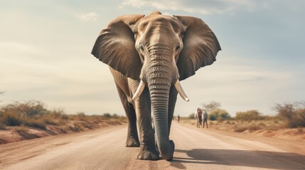 Fototapeta na wymiar elephant in the road