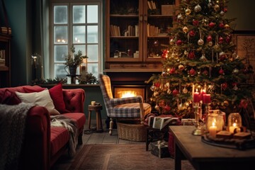 Fototapeta na wymiar The interior of a cozy home is thoughtfully adorned in preparation for the Christmas and New Year Holidays celebrations, exuding warmth and festive charm.