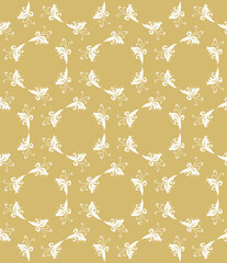 Floral vector ornament. Seamless abstract classic background with flowers. Pattern with golden and white repeating floral elements. Ornament for wallpaper and packaging