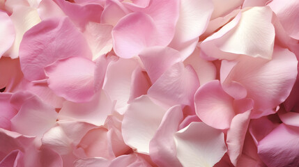 Under soft lighting, a close-up of elegent pink rose petals. for card, wedding background design. 