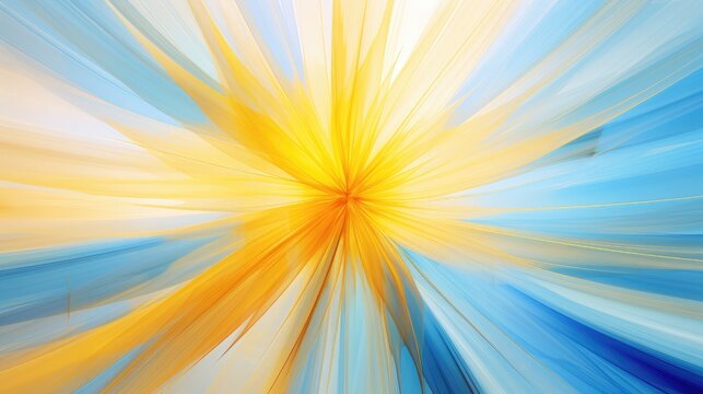 Abstract scene with streaks of sunflower yellow and shades of blue, intertwining in a mesmerizing pattern. The interplay of these vibrant colors paints a picture that's both cheerful and calming