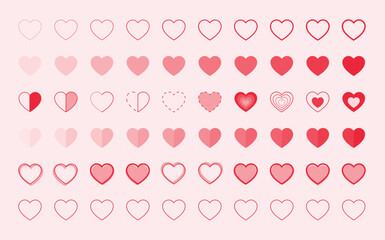 Heart shape Love symbol icon collection. Set of 60 love symbols, including solid, outline, filled, dual tone, and many more. Heart shape collection for Valentine's Day, and greetings.