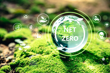 Carbon neutral and net zero concept. Balance between the amount of greenhouse gas produced and the...