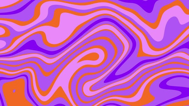 Liquid lines, purple and orange vibrant, retro, psychedelic, poster, multicolor, wavy, groovy, hippie, flat, abstract, cartoon looping background.
