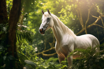 Cavalo branco na floresta tropical - Papel de parede