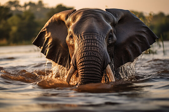 Elefante nadando no rio - Papel de parede