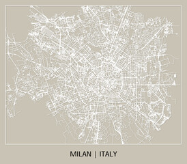 Milan (Lombardy, Italy) street map outline for poster, paper cutting.