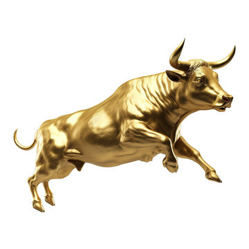 Gold bull on transparent background Generative AI
