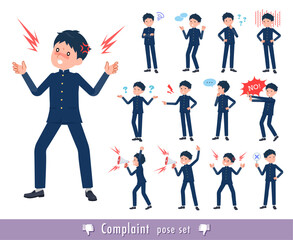 不満を表現している学ラン男子学生のセット