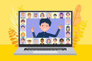 オンラインでプレゼンテーションしている学ラン男子学生のセット