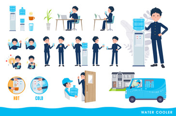 ウォーターサーバーと学ラン男子学生のセット。編集が容易なベクターアートです。