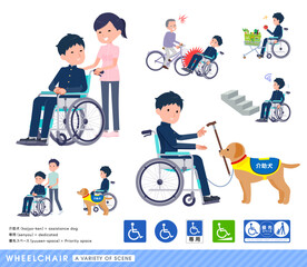 車椅子に乗る学ラン男子学生のセット