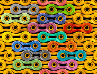 A pattern formed by the multicolour bicycle chain