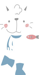 happy valentine's day with cat and fish, love concept, flat png transparent element character design