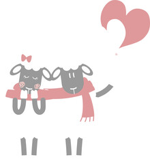 happy valentine's day with sheep couple and heart balloon, love concept, flat png transparent element character design