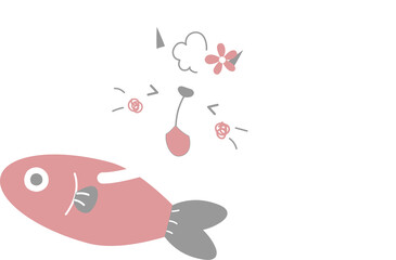 happy valentine's day with cat riding fish, love concept, flat png transparent element character design